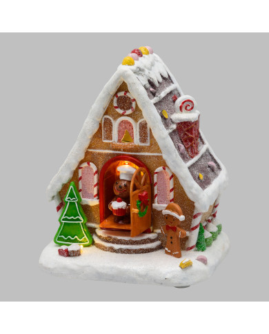 Villaggio "casa di marzapane", h. 18 cm, con luci movimento e musica disattivabile Villaggio "casa di marzapane", h. 18 cm, con luci movimento e musica disattivabile