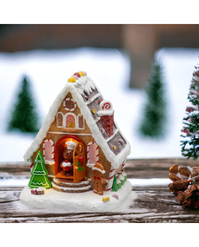 Villaggio "casa di marzapane", h. 18 cm, con luci movimento e musica disattivabile Villaggio "casa di marzapane", h. 18 cm, con luci movimento e musica disattivabile