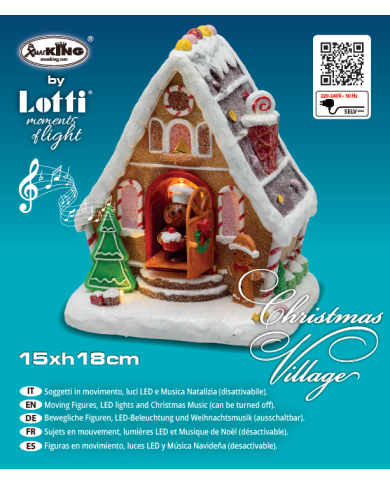 Villaggio "casa di marzapane", h. 18 cm, con luci movimento e musica disattivabile Villaggio "casa di marzapane", h. 18 cm, con luci movimento e musica disattivabile
