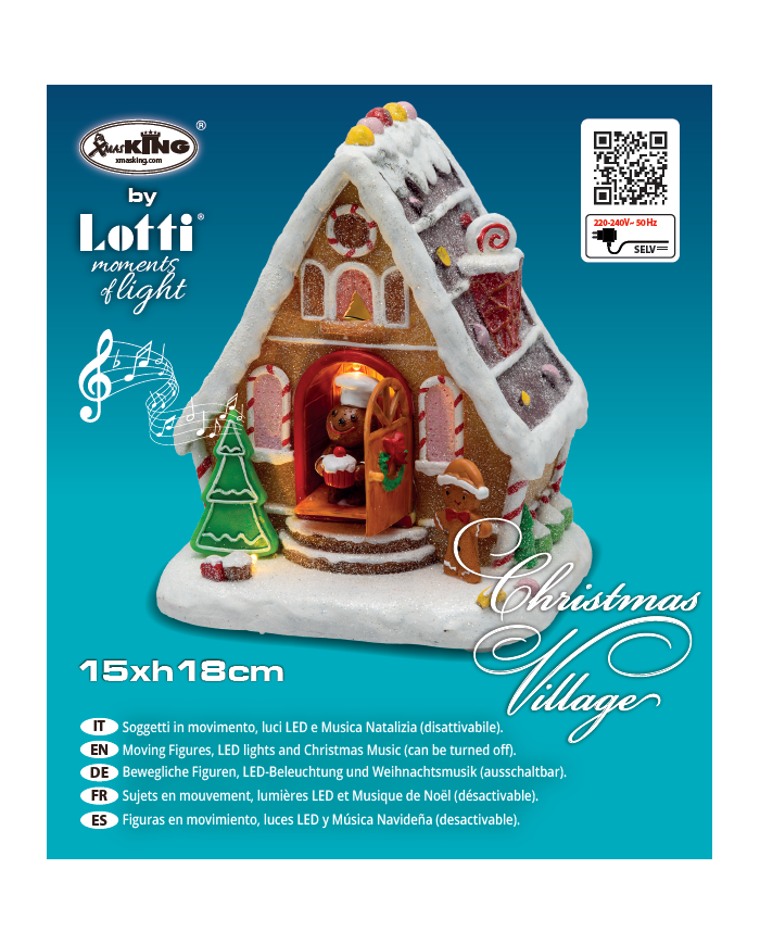 Villaggio "casa di marzapane", h. 18 cm, con luci movimento e musica disattivabile