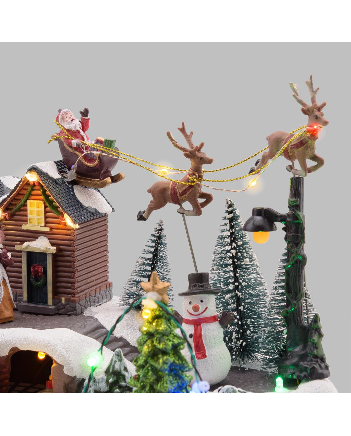 Villaggio "babbo con renne", h. 23 cm, con led  e  musica Villaggio "babbo con renne", h. 23 cm, con led  e  musica