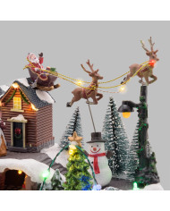 Villaggio "babbo con renne", h. 23 cm, con led  e  musica