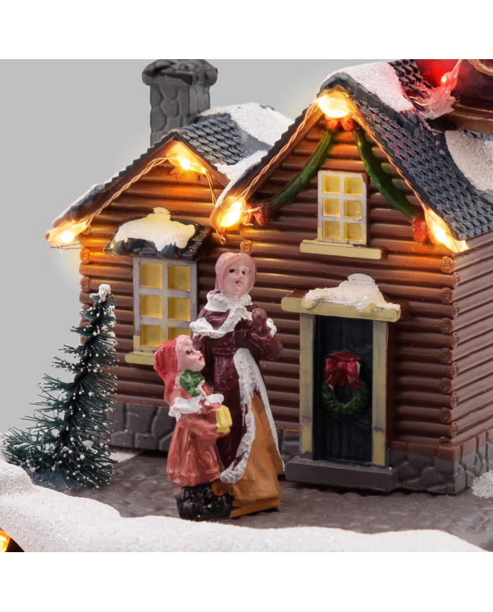 Villaggio "babbo con renne", h. 23 cm, con led  e  musica