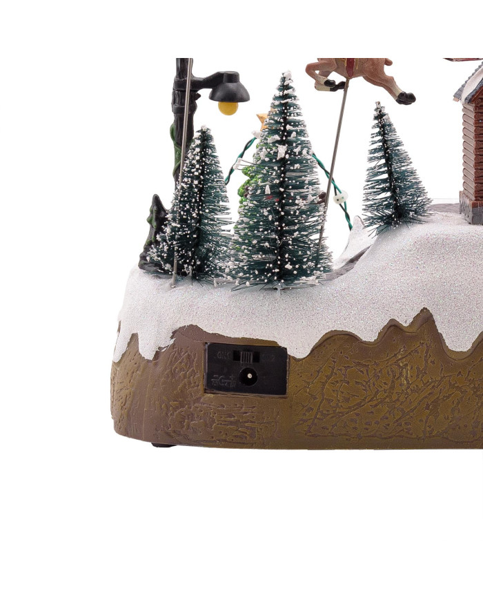 Villaggio "babbo con renne", h. 23 cm, con led  e  musica