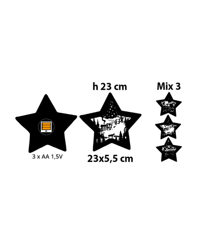 Stella luminosa, led caldo, 23x23 cm, 3 mod. disponibili , batt.:3xaa non incluse (il prezzo fa riferimento al singolo articolo) Stella luminosa, led caldo, 23x23 cm, 3 mod. disponibili , batt.:3xaa non incluse (il prezzo fa riferimento al singolo articolo)