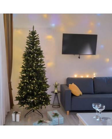 Abete slim realizzato in pvc+pe, altezza  210 cm, con 400 led bianco caldo, diam. 92 cm Abete slim realizzato in pvc+pe, altezza  210 cm, con 400 led bianco caldo, diam. 92 cm