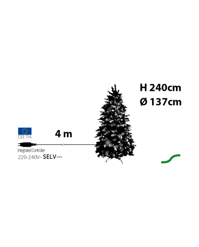 Abete realizzato in pvc+pe, altezza  240 cm, con 710 led bianco caldo, diam. 137 cm Abete realizzato in pvc+pe, altezza  240 cm, con 710 led bianco caldo, diam. 137 cm