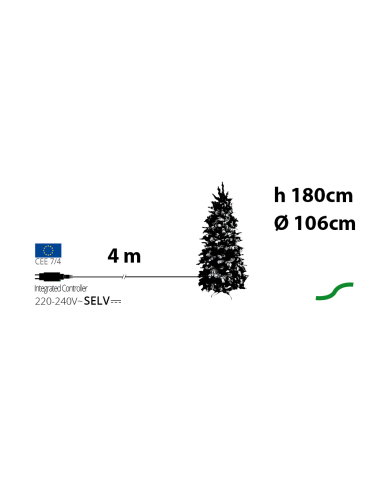 Abete realizzato in pvc+pe, altezza  180 cm, con 360 led bianco caldo, diam. 106 cm Abete realizzato in pvc+pe, altezza  180 cm, con 360 led bianco caldo, diam. 106 cm
