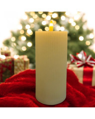 Candela rigata led, in-out, avorio, diam. 7.5 cm, h. 15 cm, bianco caldo , batterie:2AA non incluse