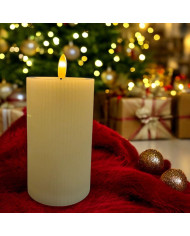 Candela rigata led, in-out, avorio, diam. 7.5 cm, h. 12.5 cm, bianco caldo , batterie:2AA non incluse