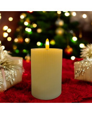 Candela rigata led, in-out, avorio, diam. 7.5 cm, h. 10 cm, bianco caldo , batterie:2AA non incluse