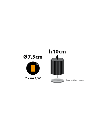 Candela rigata led, in-out, avorio, diam. 7.5 cm, h. 10 cm, bianco caldo , batterie:2AA non incluse Candela rigata led, in-out, avorio, diam. 7.5 cm, h. 10 cm, bianco caldo , batterie:2AA non incluse