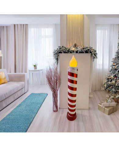 Candela gigante diam. 14 cm, h. 82 cm, batterie : 3AA non incluse, col. rosso/bianco Candela gigante diam. 14 cm, h. 82 cm, batterie : 3AA non incluse, col. rosso/bianco