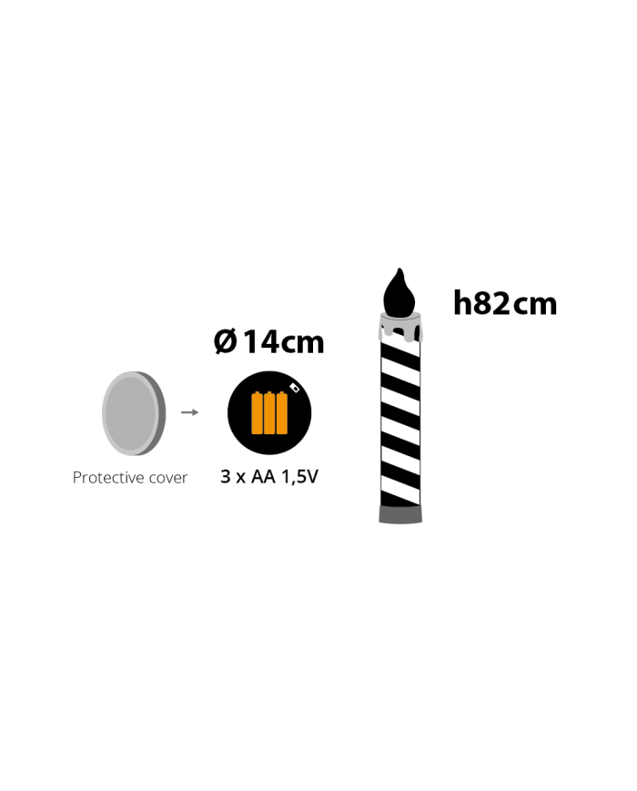Candela gigante diam. 14 cm, h. 82 cm, batterie : 3AA non incluse, col. rosso/bianco