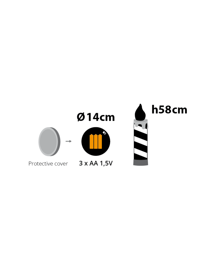 Candela gigante diam. 14 cm, h. 58 cm, batterie : 3AA non incluse, col. rosso/bianco