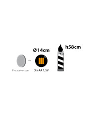 Candela gigante diam. 14 cm, h. 58 cm, batterie : 3AA non incluse, col. rosso/bianco