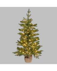 abete alpino realizzato in pvc+pe, h.90 cm, 180 led, bianco caldo, con juta alla base