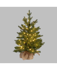 abete alpino realizzato in pvc+pe, h.60 cm, diam. 43 cm, 90 led, bianco caldo, con juta alla base