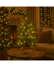 abete alpino realizzato in pvc+pe, h.60 cm, diam. 43 cm, 90 led, bianco caldo, con juta alla base