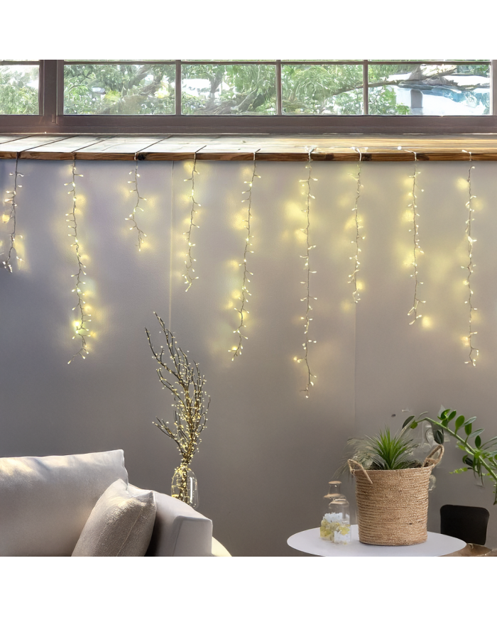 Tendina icelight 340x80 cm, con starfall, 576 led, col. bianco caldo/bianco freddo
