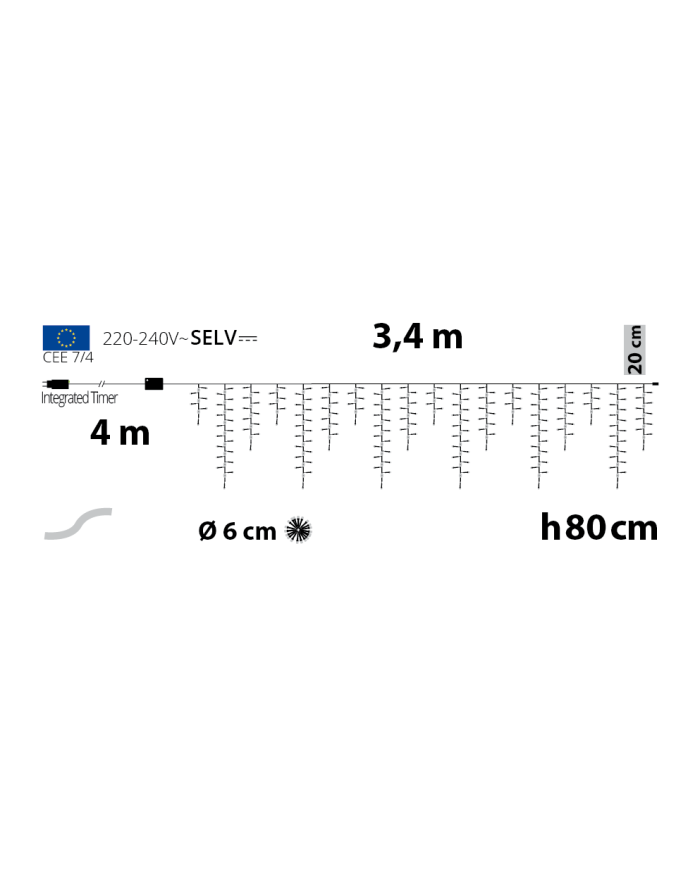 Tendina icelight 340x80 cm, con starfall, 576 led, col. bianco caldo/bianco freddo