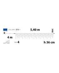 tendina icelight 360 led, cavo 4 mt, 540x36 cm, col. bianco caldo, interno/esterno