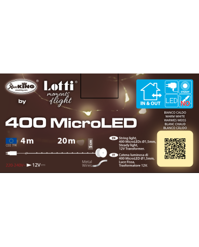 Catena 400 microled su cavo in metallo facilmente modellabile, bobina 4+20 m, col. bianco caldo, int/est Catena 400 microled su cavo in metallo facilmente modellabile, bobina 4+20 m, col. bianco caldo, int/est