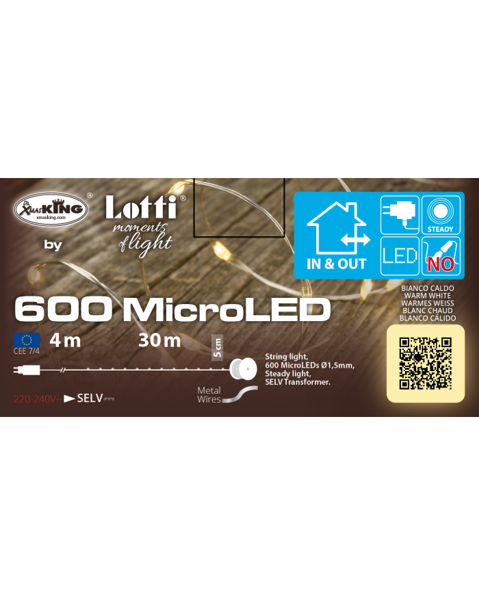 Catena 400 microled su cavo in metallo facilmente modellabile, bobina 4+20 m, col. bianco caldo, interno/esterno