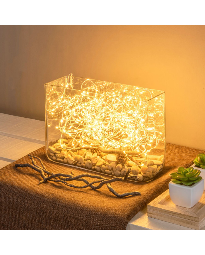 Catena 500 microled su cavo in metallo facilmente modellabile, bobina 4+37.5 m, col. bianco caldo , cavo argento