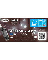 Catena 500 microled su cavo in metallo facilmente modellabile, bobina 4+37.5 m, col. bianco freddo , cavo argento, int/est