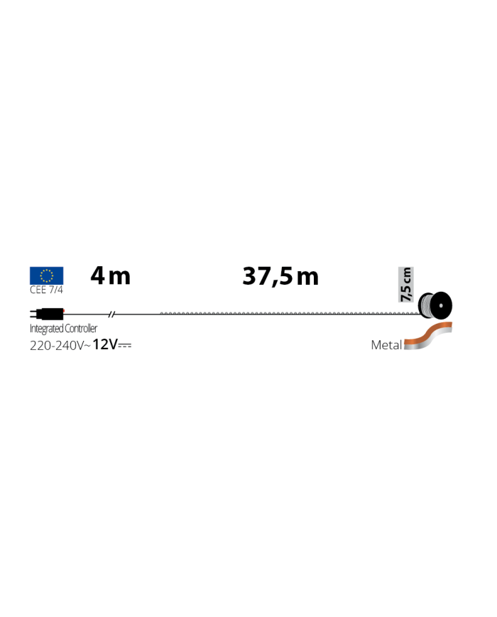 Catena 500 microled su cavo in metallo facilmente modellabile, bobina 4+37.5 m, col. bianco freddo , cavo argento, int/est