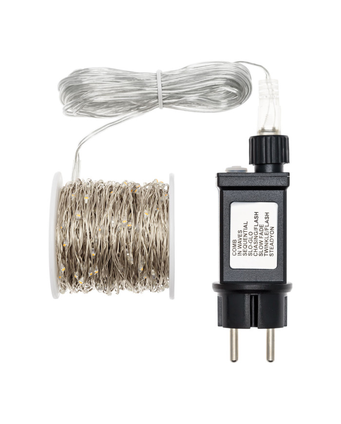 Catena 500 microled su cavo in metallo facilmente modellabile, bobina 4+37.5 m, col. bianco freddo , cavo argento, int/est