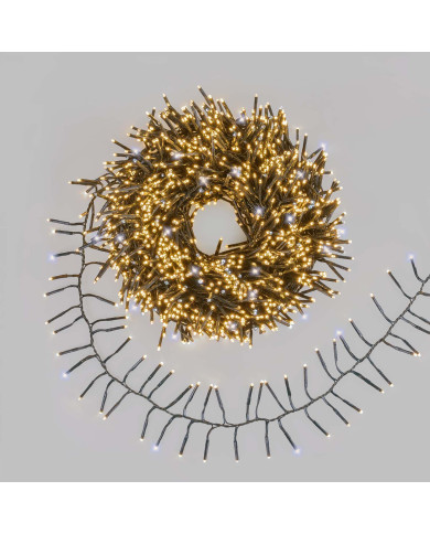 Catena miniled 20 m, 2000 miniled con flash led , col. bianco caldo +caldo+flash bianco freddo, interno/esterno