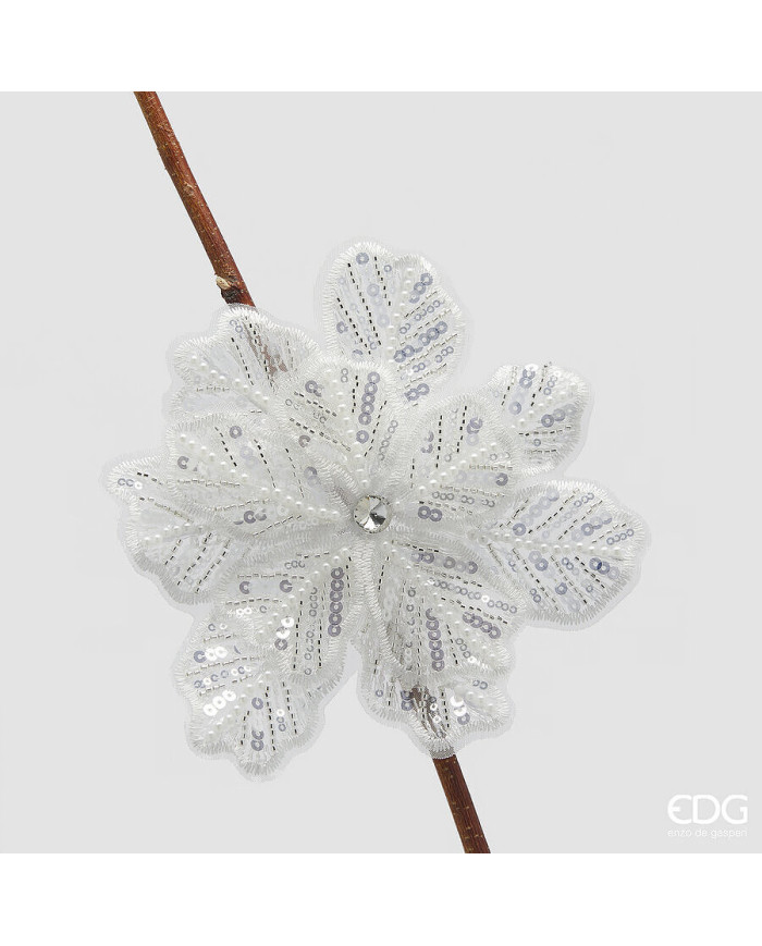 Gerbera paillettes con clip, diametro 18 cm col. bianco/argento Gerbera paillettes con clip, diametro 18 cm col. bianco/argento