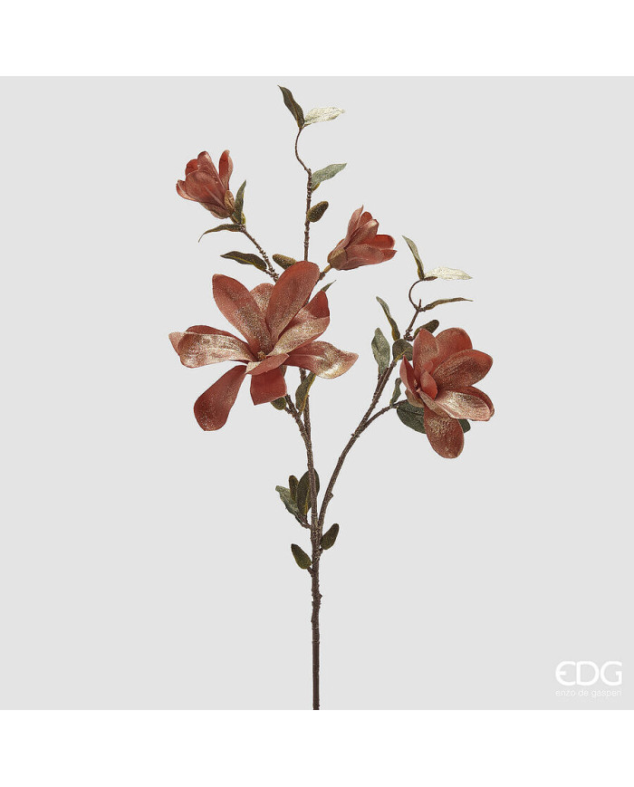 Ramo magnolia con foglie e 4 fiori col. ruggine, h. 90 cm - edg Ramo magnolia con foglie e 4 fiori col. ruggine, h. 90 cm - edg