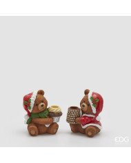 Portacandela orso goloso, 2 modelli ass. col. marrone, h. 13 cm - edg