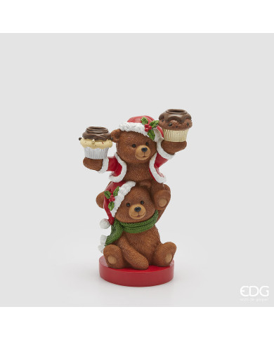 Portacandela orso goloso per 2 candele col. marrone, h.25 cm , diam. 15 cm col. marrone - edg Portacandela orso goloso per 2 candele col. marrone, h.25 cm , diam. 15 cm col. marrone - edg