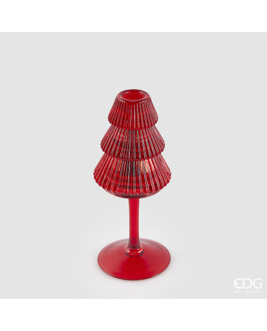Portacandela pino calice, vetro, h. 19 cm, diam. 8 cm col. rosso Portacandela pino calice, vetro, h. 19 cm, diam. 8 cm col. rosso