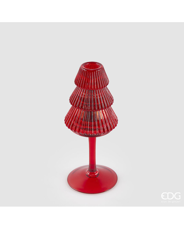 Portacandela pino calice, vetro, h. 19 cm, diam. 8 cm col. rosso Portacandela pino calice, vetro, h. 19 cm, diam. 8 cm col. rosso
