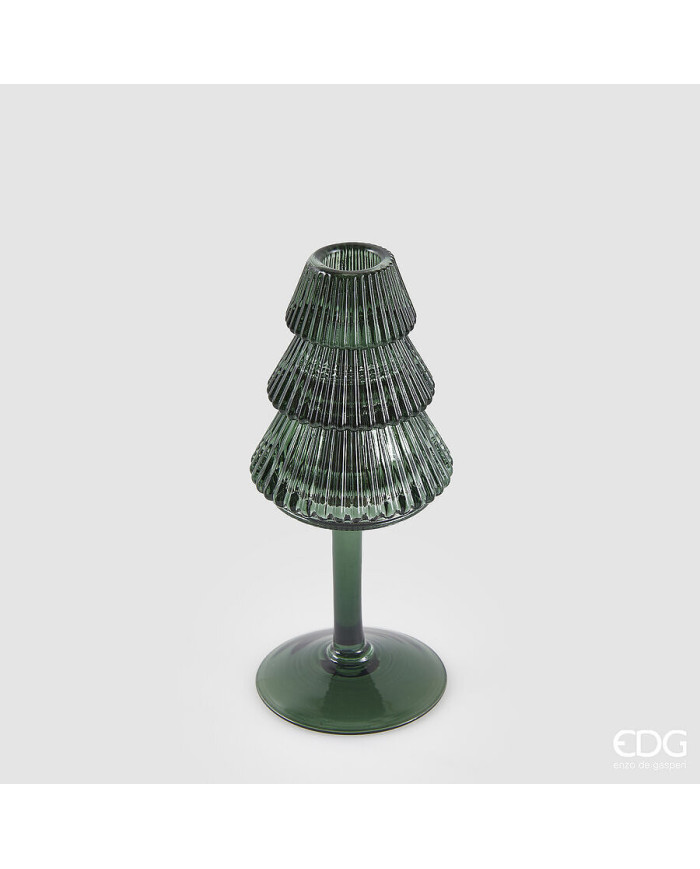 Portacandela pino calice, vetro, h. 19 cm, diam. 8 cm col. verde Portacandela pino calice, vetro, h. 19 cm, diam. 8 cm col. verde