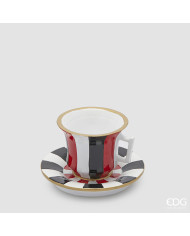 Portacandela tazza h. 7.5 cm, diam. 12 cm, poliresina, col. bianco/nero