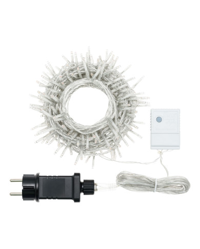 Catena TLG 180 miniled 4+13,1 m., cavo trasparente, telecomando con 8 giochi di luce, per interno/esterno, col. multicolor