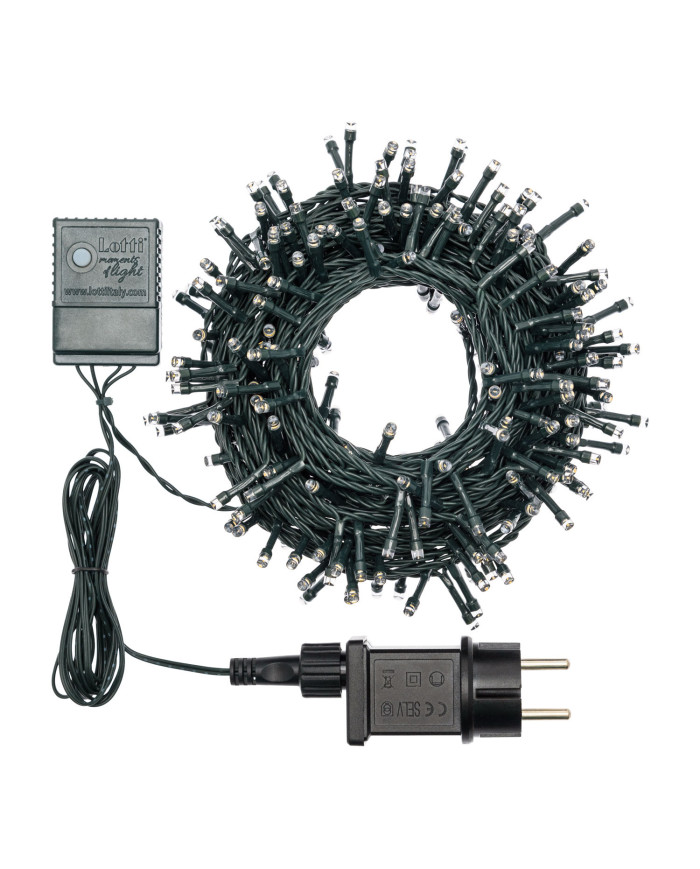 Catena TLE 300 miniled 2+12.5 m., telecomando con 8 giochi di luce, per interno/esterno, col. bianco freddo