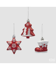 set Addobbo pino stella calza, plastica, 3 modelli ass., h. 7 cm, col. bianco rosso