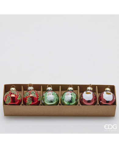 Sfera babbo natale agrifoglio, vetro, conf. 6 pz, diam. 4 cm col. verde rosso Sfera babbo natale agrifoglio, vetro, conf. 6 pz, diam. 4 cm col. verde rosso