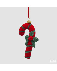 Addobbo Bastoncino di zucchero, plastica infrangibile, h. 12 cm col. verde rosso