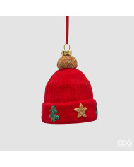 Addobbo cappello, plastica infrangibile, h. 9 cm, col. rosso