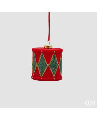 Addobbo Tamburo, plastica infrangibile, h. 6 cm, col. rosso verde