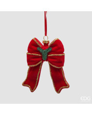 Addobbo Fiocco, plastica infrangibile, h. 11 cm, col. verde rosso