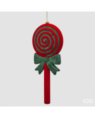 Addobbo lollipop, plastica infrangibile, h. 30 cm, col. rosso verde